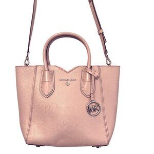 Michael Kors Small Pebbled Leather Dusty Pink Crossbody Tote Bag Purse Messenger